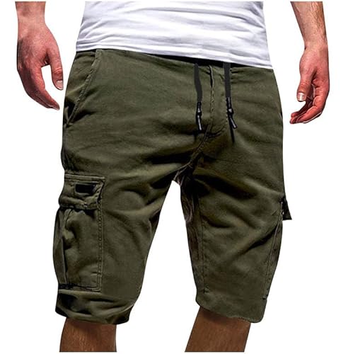 Generisch Herren Cargo Shorts Sommer Einfarbig Kurze Hose mit Kordelzug Bequeme Männer Cargohose Atmungsaktive Arbeitsshorts Outdoor Freizeit Hosen mit Taschen Sportlich Lässig