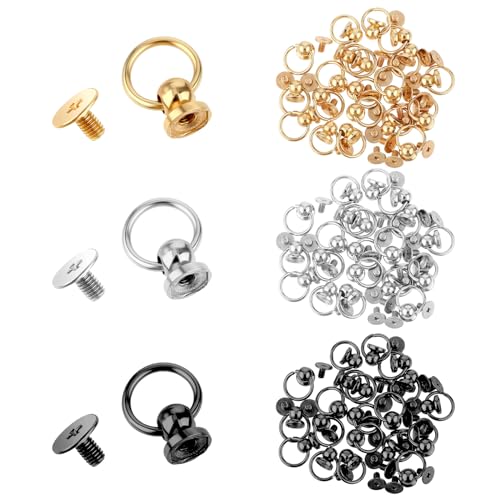 Ymapinc 60 Stück Ring Nieten, 8mm O Ring Studs Nieten O-Ring Nieten Messingbolzen Nieten Schraube Nieten O Ring Nieten Metall Ledernieten Nieten Set Leathercraft Teile für DIY Handyhülle Handtasche