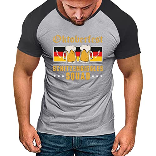 Herren Sommermode Casual Fasten 3D Back Printing T-Shirt Kurzarm Top Gummi Trachtenmode für Herren Oktoberfest Herren T-Shirt Oktoberfest Souvenirs (240429E-Dark Gray, XXXL)