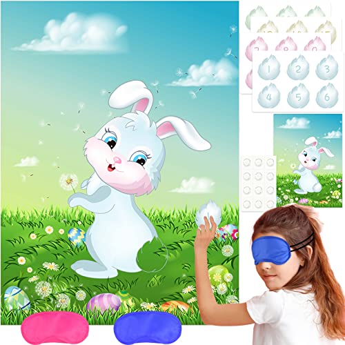 NEBURORA Stecken Sie den Schwanz an den Hasen mit 24 Hasenschwänzen, Pin The Tail on The Bunny Frohe Ostern-Partyspiel für Kinderparty-Dekorationszubehör