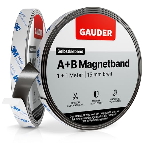 GAUDER Typ A + B Magnetband stark selbstklebend I Magnetstreifen | Magnetband für Fliegengitter & Vorhänge (1 m + 1 m)