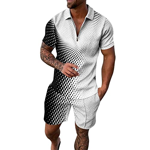 Hehiy Trainingsanzug für Herren Sommer Sportanzug 2 Teiliges Bedruckter Outfit Set Kurzarm T-Shirts + Kurze Hose Freizeitanzug für Männer Shorts Set 2 Teil Freizeitanzug Herren