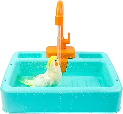 Kathson Automatische Vogel Badewanne Haustier Vogel Multifunktionale Duschbox Für Sittiche Vogelbad Spielzeug Käfig Zubehör Für kleine und mittelgroße Vögel （Grüner