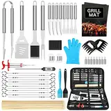 Morole Grillbesteck Tool Set 45 PCS BBQ, Grillset Grillzubehör Geschenk für Männer Grillkoffer mit Grillmatte aus Hochwertiger Edelstahl für Garten und Camping für Männer und Frauen Ink. Koffer