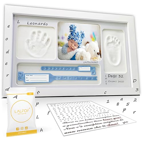 Baby fussabdruck set mit NAMEN und Geburtsobjekthalter.Handabdruck baby & fussabdruck baby mit Ton markiert.Erinnerung an abdruckset baby. Fußabdruck baby mit Rahmen, DIY baby fußabdruck getestet