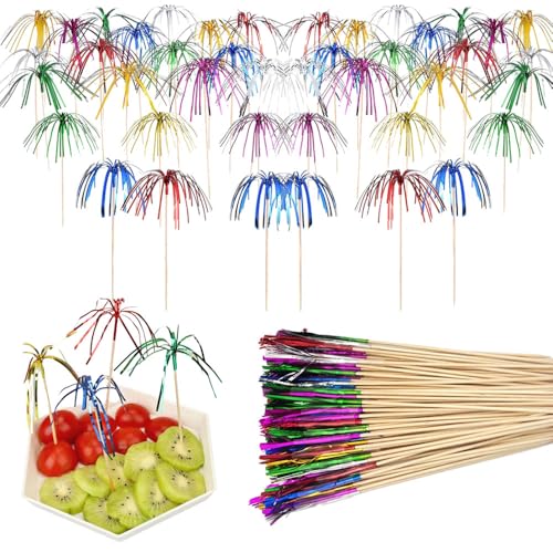 100 Stücke Cocktail Feuerwerk Dekoration Drink Dekoration Glitzerpalmen Cocktailspieße 23cm für Geburtstagsbars Obst Snacks Party Weihnachtsdekoration Deko Usw (Mehrfarbig)