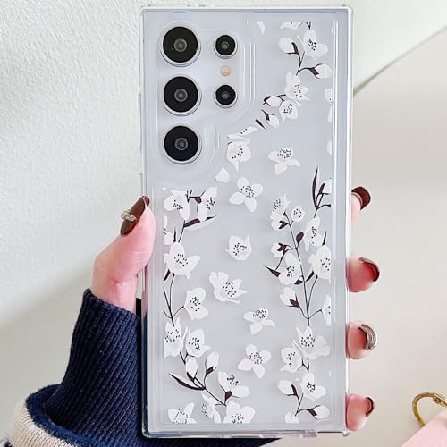 Miagon Blume Serie Handyhülle für Samsung Galaxy Note 20 Ultra,Durchsichtig Klares Dünn Weiches Flexible TPU Hülle mit Motiv Schutzhülle,Weiß Blume