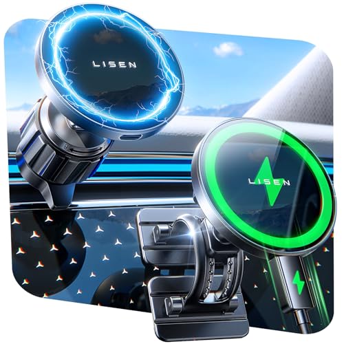 LISEN 15W Support Telephone Voiture Induction Chargeur Magsafe Voiture Rotation à 360°/Puce Intelligente Telephone Magnétique Chargeur sans Fil Voiture Pour iPhone 16 15 14 13 Pro Max Samsung