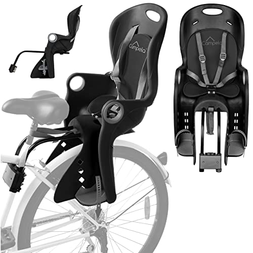 Campela Kinderfahrradsitz ab 9 Monate bis 5 Jahre I 9-22 kg - Kinder Fahrradsitz mit TÜV, Gruppe 2/3 I Black/Grey/Red I Kindersitz Hinten, Fahrrad Kindersitz, CA0060