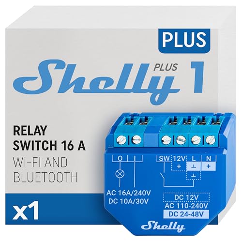 Shelly Plus 1 | Wlan & Bluetooth Smart Relais Schalter - 16A | Trockenkontakt | Lichtschalter | Hausautomation | Kompatibel mit Alexa & Google Home | iOS Android App | Kein Hub erforderlich