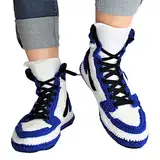 Handgefertigte individuelle Sneakers, gestrickte Hausschuhe, gehäkelte große, bequeme blaue Plüschschuhe, Eichelstiefel, Reiseschuhe, flauschige, bequeme Wintersocken, Basketball-Sneaker, Plüschschuhe