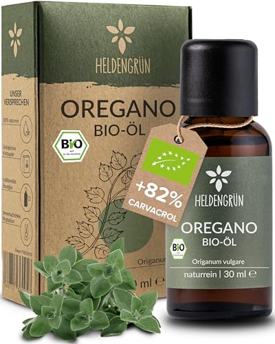 Heldengrün® BIO Oregano Öl [HOCHDOSIERT] mit +82% Carvacrol - Zertifiziertes Lebensmittel zum Einnehmen - Oreganoöl Bio aus Griechenland - Oregano Oil