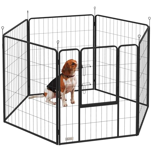 PawHut Welpenauslauf 100 cm Hoch, 6-TLG. Hundelaufstall DIY Welpenlaufstall mit Tür, Freilaufgehege für kleine, mittelgroße und große Hunde, Stahl, Schwarz