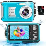 Unterwasserkamera 10FT 1080P Full HD 30MP wasserdichte Kamera, 16X Digital Zoom Unterwasserkamera zum Schnorcheln mit 32GB Karte