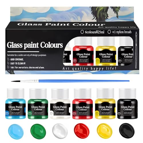 Glas Farben zum Bemalen, Keramik Bemalen Set, Glasfarbe Spülmaschinenfest, Glasmalfarbe Tassen Bemalen Set, Reine und Helle, Zarte Paste, Ideal zum Bemalen von Tassen, Vasen und Glas (A)