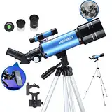 Aomekie Teleskop Astronomie 70/400 Fernrohr Teleskop für Kinder Einsteiger Amateur-Astronomen mit Aluminium Stativ Smartphone Adapter und Mondfilter (40070)