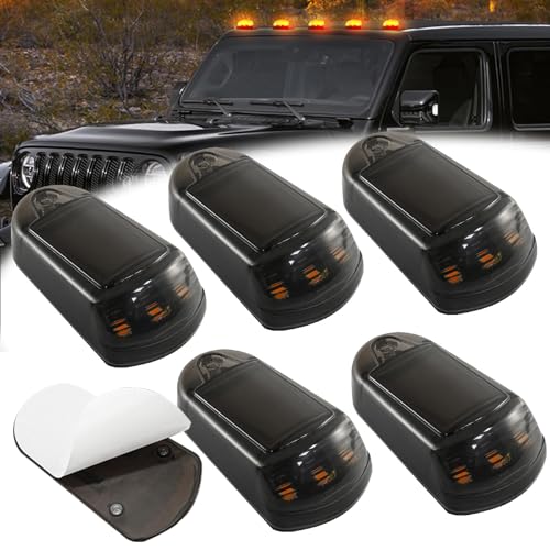 5er-Pack LED-Kabinenbeleuchtung Ohne Bohrer, Dachbeleuchtung Mit Vibrationssensor, Markierungsleuchten For Das Kabinendach, Kabellose LED-Solar-Kabinenbeleuchtung In 7 Farben(A 5 Pack Black,Warm Light