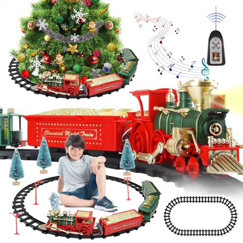 FORMIZON Eisenbahn Kinder Elektrisch, Elektrischer Zug Set für Kinder, weihnachtszug um den Baum mit Sounds und Lights, Kreatives Fernbedienung Zug Spielzeug mit Schienen für Kinder