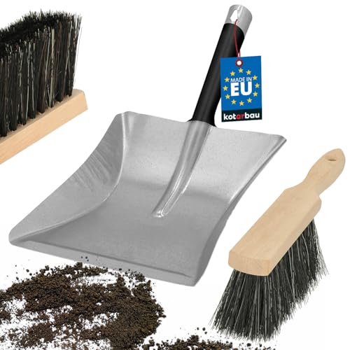 KOTARBAU® Handfeger und Schaufel mit Stiel verzinkter Stahl Kehrblech und Handfeger Metall Kehrgarnitur Handbesen mit Schaufel Handfeger Holz Kehrschaufel Metall Schaufel- & Besensets
