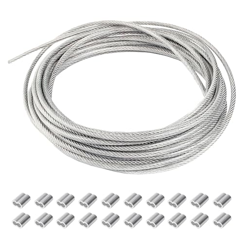RRRST Drahtseil Edelstahl 20m/ 1mm, Stahlseil ummantelt, 304 Edelstahl, Edelstahlseil Stahlseil Stahldrahtseil Drahtkabel Kabelseil Stahlkabel