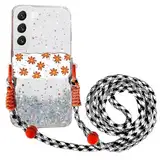 Rnrieyta Miagon Handykette Hüll für Samsung Galaxy S22 Plus Glitzer Durchsichtig Case mit Universal Blume Telefon Clip Kordel zum Umhängen Handyanhänger Halsband Lanyard