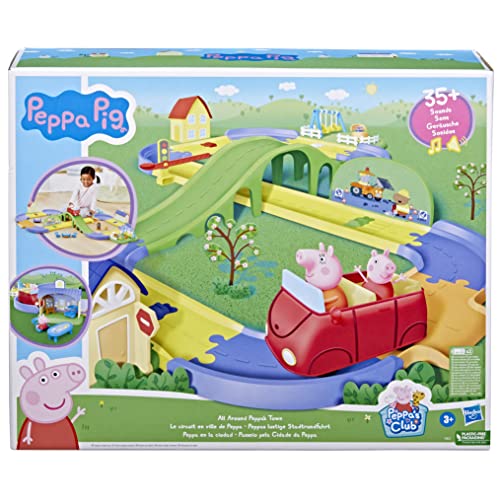 Peppa Pig Hasbro Peppas lustige Stadtrundfahrt, Spielset mit Schiene, enthält Fahrzeug und 1 Figur, 35+ Geräusche, ab 3 Jahren, Multi