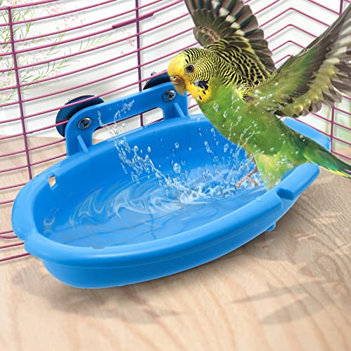 Mygeromon Vogel Dusche - Papagei Käfig Zubehör Badewanne Vogelbad Futternapf für Wellensittiche/Kanarienvögel （Blau）