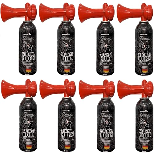 JUNG Druckluftfanfare Air Horn Profi Qualität 8X 400ml, 200 kurze Signale, Fanfare für EM 2024, Europameisterschaft, als Warnsingnal, Hupe Tröte Drucklufthupe Gashupe Fantröte Airhorn Stadion Horn