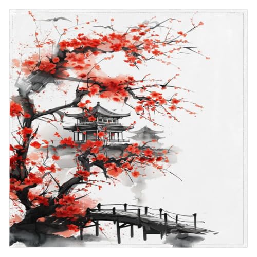 Stoffservietten, Motiv: japanische Iandschaft, 4 Stück, waschbar, wiederverwendbar, für Küche, Esstisch, für Zuhause, Abendessen, Hochzeit, Bankett, Party, 50,8 x 50,8 cm