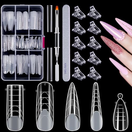 MELLIEX 120 Stücke Dual Nail Forms Set, 5 Formen Nagelverlängerung Verlängerung Nagel Gel Formen Nagelform Set mit Dual-Ended Nagel Pinsel, Nagelspitzen Clip und Nagelfeile für Polygel Nagel Werkzeug