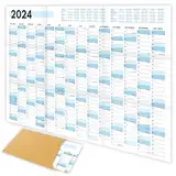 XXL Wandkalender 2024 groß (90x60cm) - Jahresplaner 2024 quer als Kalender für die Wand - Jahreskalender für 14 Monate mit Ferienübersicht - Kalender gefalzt für das Büro