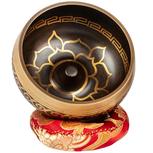 Klangschale aus Nepal – Klangwellenform Lotus – Klöppel – Meditation – Klangtherapie – Achtsamkeit – Loktapapier Box Set – Mantra Singen