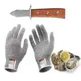 Austernmesser-Set, mit 6.7 Zoll Oyster Knife und Einem Paar Schnittfester Handschuhe der Klasse 5, Griff aus Eichenholz, Klasse A, Dreifach Vernietet, für Schalentiere oder Hartkäse