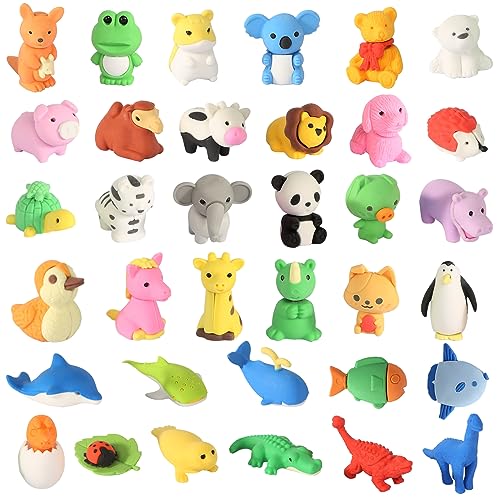 Radiergummi Kinder, 35 Stück Tieren Kleine Bleistift Radiergummi Set, Mini Bleistift Radiergummi Niedliche Tier Radiergummis Bunt Radiergummis für Geburtstag Party