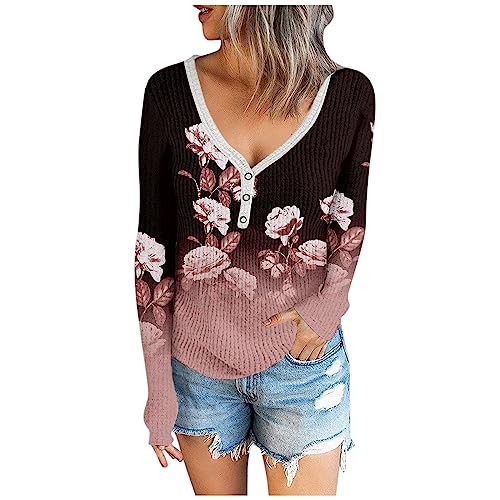 Pullover Damen Langärmlig Tops Drucken Sweatshirt Winter Mode Lose Tunika Lang Tops Oversized Langarmshirt Baumwolle Basic Rundhals Pullover Bluse Tops Oberteile