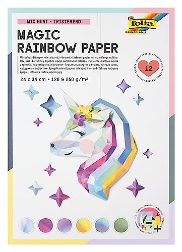 folia 12049 - MAGIC RAINBOW PAPER Block, 12 Blatt irisierendes Bastelpapier 24 x 34 cm, 120 & 250 g/m²