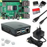 Raspberry Pi 4 8GB Starter-Set | 64GB Micro SD Karte | USB-C Netzteil 15W | Gehäuse schwarz | 4K Micro HDMI Kabel | Kühlkörper Set | Raspberry Pi 4 Model B 8GB RAM