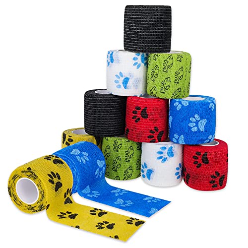 Popuppe 12Stück Selbstklebender Verband Kohäsive Bandage Selbsthaftend Elastische Binde Haftbandage Erste Hilfe Bandage für Katze,Hund,Handgelenk,Knöchel,5cm*4,5m