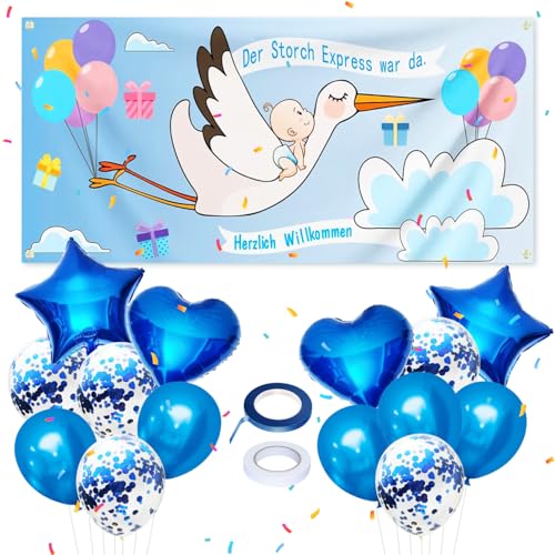 15 St 160x70cm Storch Geburt für Draussen Willkommen Zuhause Baby Welcome Home Baby Storch Geburt Willkommen Baby Deko Hänge Storch Banner Storch-Banner-Set zur Geburt Baby Storch Banner Set Ballons