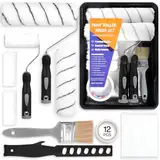 ENCOUN 12er Farbroller Set, Professional Malerset, Farbroller Wandfarbe, Malerpinsel Set mit Farbwanne, Farbroller Bügel, Abdeckfolie, Farbroller, Kreppband, Pinsel für Malerset Streichen