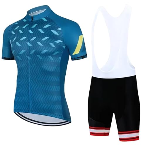 ARBOVL Radtrikot-Set für Herren, kurzärmelig, mit 9D-Gel-gepolsterter Trägerhose, 3 Taschen, reflektierend, schnell trocknend, atmungsaktiv, Hellblau-3, XXXXL