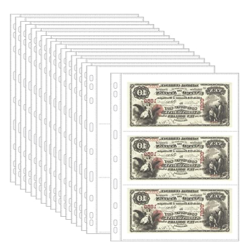 Uncle Paul 20 Blatt Währungsseiten zum Sammeln von Papiergeld – 3 Taschen Währungshüllen/Währungshalter Albumseiten zum Sammeln von Papiergeldscheinen und Banknotencoupons IN02020