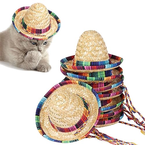 9 Stück Sombrero Partyhüte, Fiesta Mexikanischer Hut Aus Naturstroh, Partydekorationen, Kostümhüte Für Kinder, Puppen, Haustiere