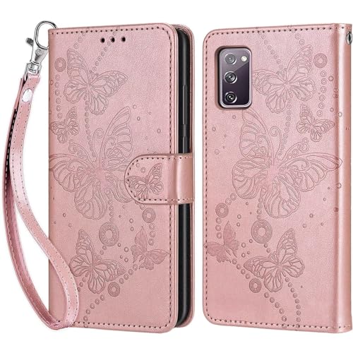 Tivenfezk Nadoli Handyhülle für Samsung Galaxy S20 FE,Blumen Schmetterling Hülle PU Leder Klapphülle Klappbar Schutzhülle Handytasche Stoßfeste Brieftasche Flip Case Cover