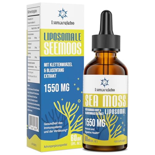 Lumarejebo Liposomale Irische Seemoos Tropfen 1550 mg, mit Klettenwurzel und Blasentang Extrakt, 4-mal stärker als Pillen und Gele, natürliche Vitamin und Mineralstoffergänzungen (60.00 ml (1er Pack))