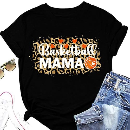 Damen T-Shirts Lässiges bedrucktes kurzärmeliges Rundhals T-Shirt stilvolle Freizeitmode für Damen hohen ideal für Alltag Sport (Black, S)