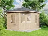 Alpholz 5-Eck Gartenhaus Monica aus Massiv-Holz | Gerätehaus mit 40 mm Wandstärke | Garten Holzhaus inklusive Montagematerial | Geräteschuppen Größe: 300 x 300 cm | Spitzdach