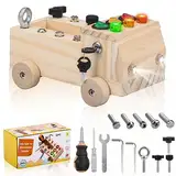 LIUWID Montessori Holz Schraubbrett Auto-Lichtschalter Klassenzimmer Sensorisches Holzspielzeug Montessori Busy Board Schraubbrett Kinder Holz Kindergarten Lehrhilfen für ab 3 Jahre