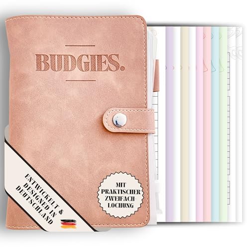 BUDGIES.® Budgetplaner Umschlagmethode Deutsch - A6 - Starterset + Sparchallenges - Finanzplaner Deutsch - Ringbuch - Binder A6 (rosa)