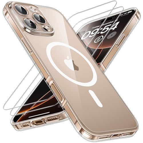 TOCOL 3 in 1 für iPhone 16 Pro Hülle für Magsafe, [Vollständiger Kameraschutz] [Nie Vergilbung] Stoßfest Kratzfest Magnetisch Handyhülle für iPhone 16 Pro Case, Transparent